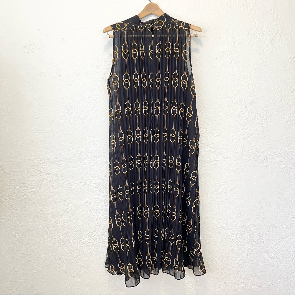 Banana Republic Dress Midi Pleated Black Horsebit Chain Print Medium M - Picture 3 of 14